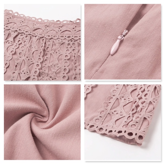 Cotton Guipure Lace High Waist Pink Skirt - Picture 10 of 12